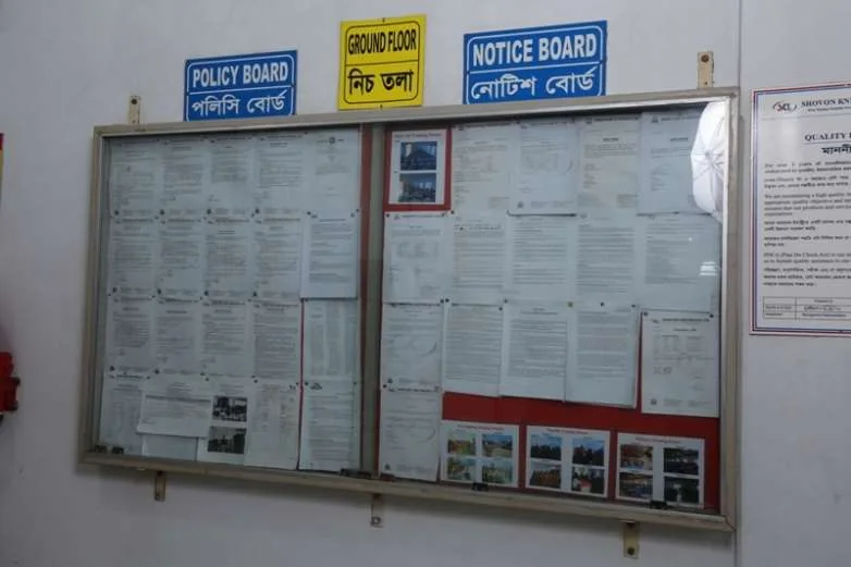 Notice Board allowing workers to aware about company policy & labor law.